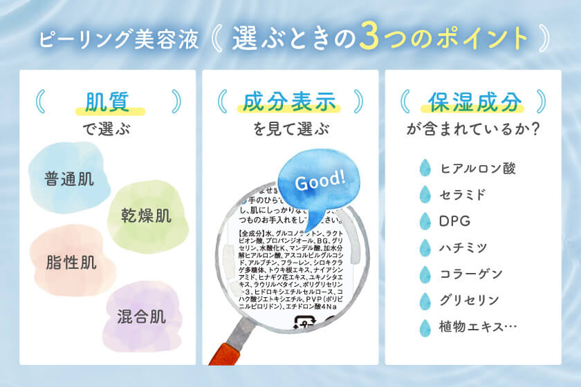 肌質・成分・保湿成分の3つのポイントで選ぶピーリング美容液